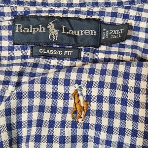 Polo Ralph Lauren Classic Mens 2XLTall Blue Gingham Short Sleeve Button Shirt
